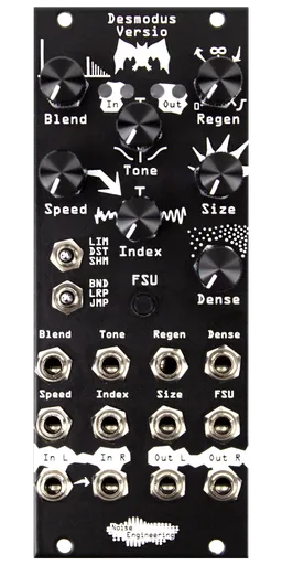 Stereo-in, stereo-out synthetic-tail generator reverb and DSP platform for Eurorack in black | Desmodus Versio by Noise Engineering|