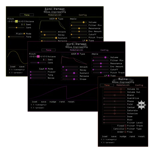 Noise Engineering Freequel plugin bundle containing Sinc Vereor, Virt Vereor, and Ruina