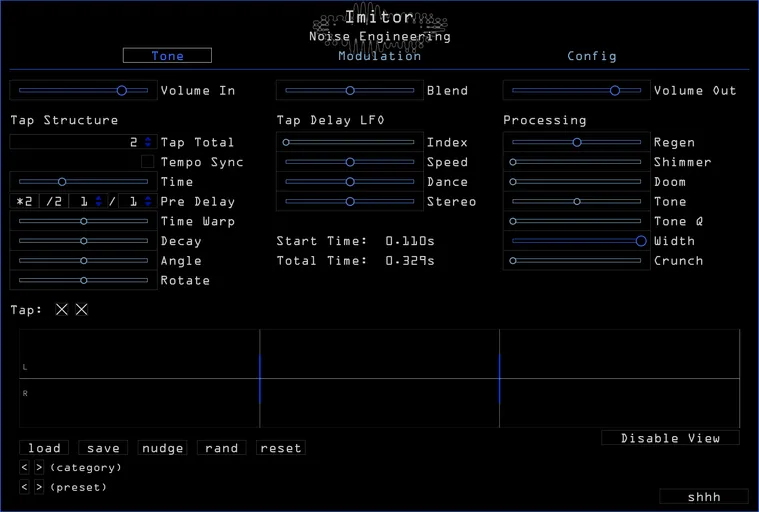 Noise Engineering Imitor delay plugin Tone page