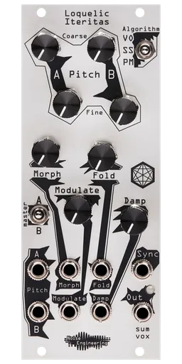 Three-algorithm digital complex Eurorack oscillator in silver | Loquelic Iteritas by Noise Engineering