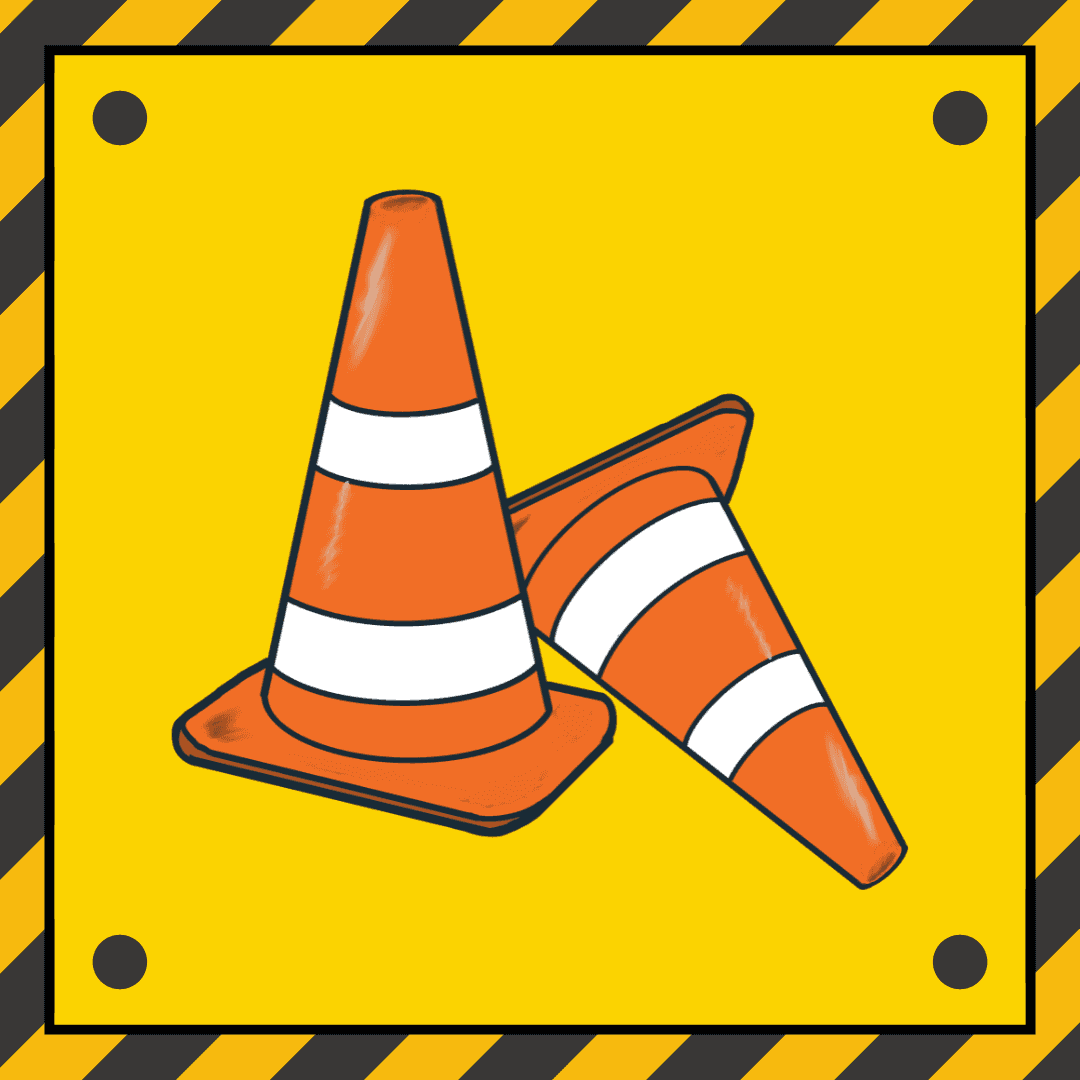 Under construction cones on a yellow background
